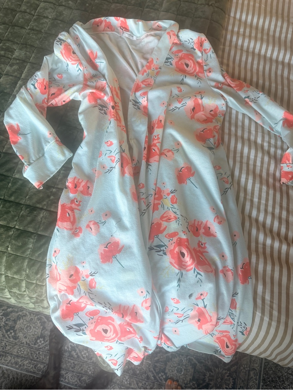 Floral Robe - Light Blue with Pink Roses